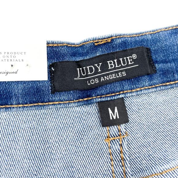 Judy Blue Distressed Raw Hem Shorts Blue High Waist Cut Offs Sz M - Picture 5 of 8
